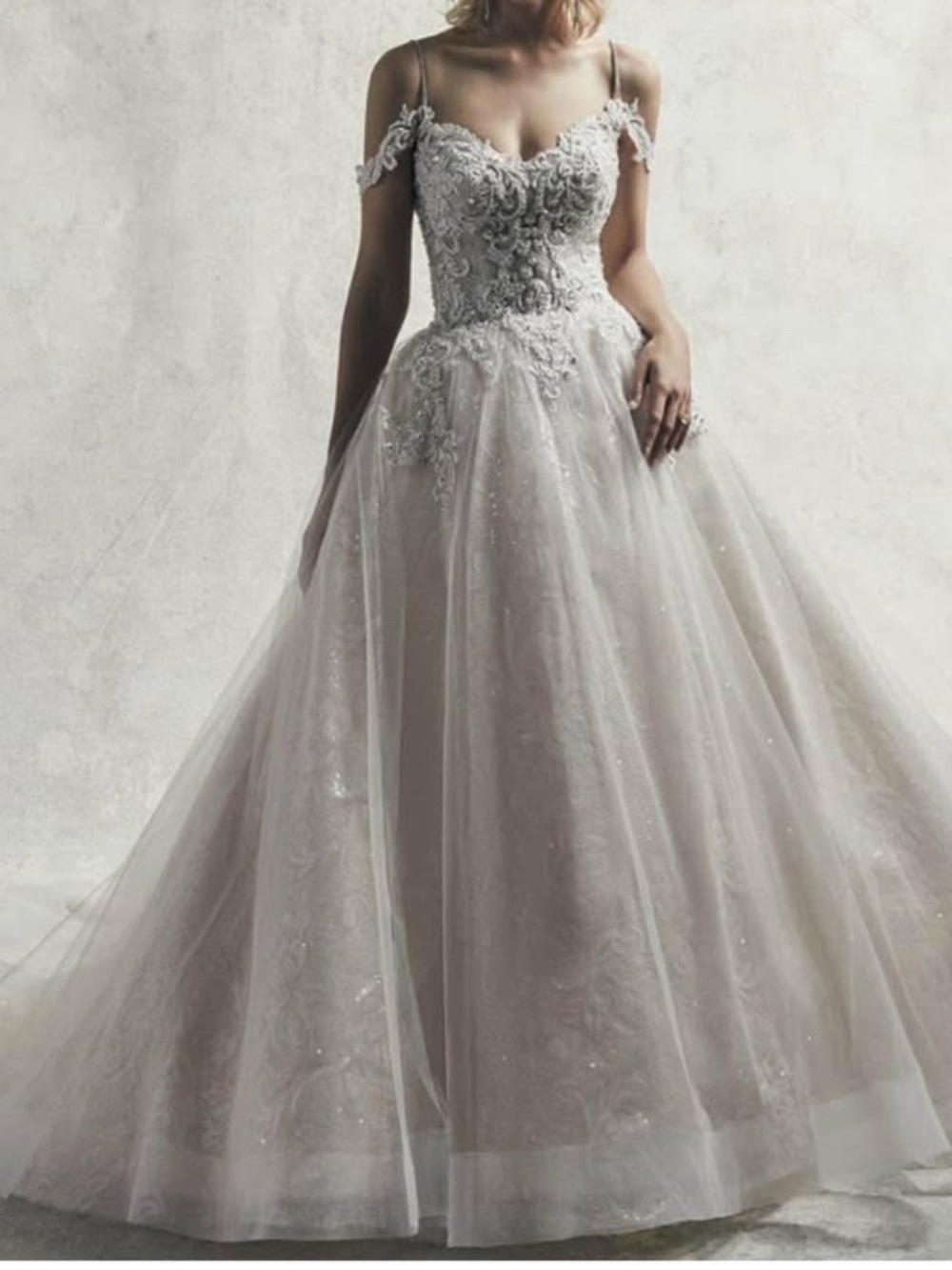 Elegant Off-Shoulder Lace Wedding Dress in Light Ivory